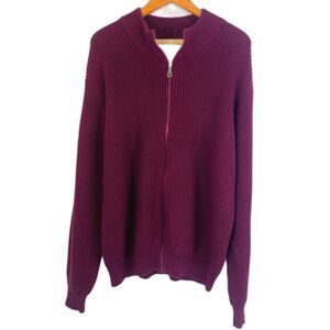 Lands End Full Zip Ribbed Knit Cardigan Sweater Retro Grandpa Core Size XL 46-48